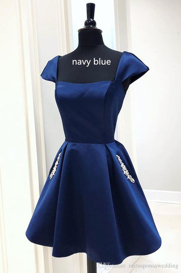 Cap Sleeves Short Navy Blue Homecoming Dress with Lace Up Back HZ1023
